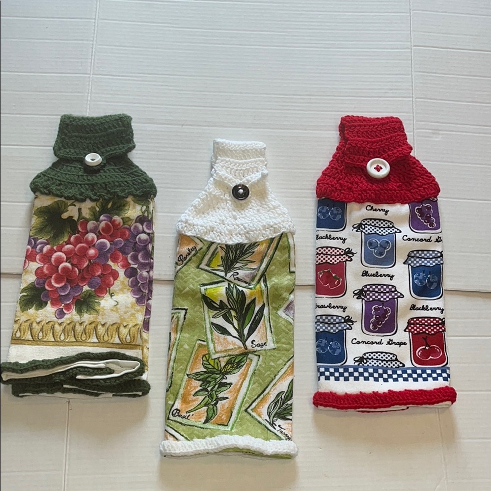 Homemade-Set of Three-crocheted Decorative Kitchen Towels.